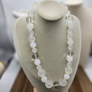 New! Vintage Clear & Frosted Beaded Necklace • Lucite • No Exposed Metal